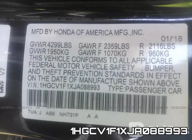 1HGCV1F1XJA088993 фото 10