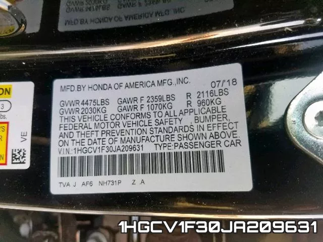 1HGCV1F30JA209631 фото 2