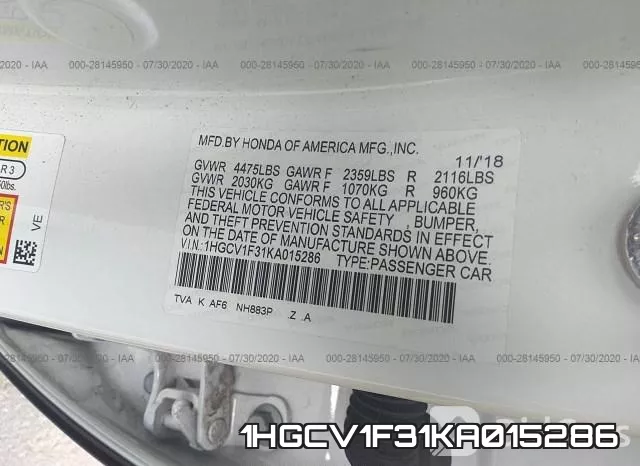 1HGCV1F31KA015286 фото 10