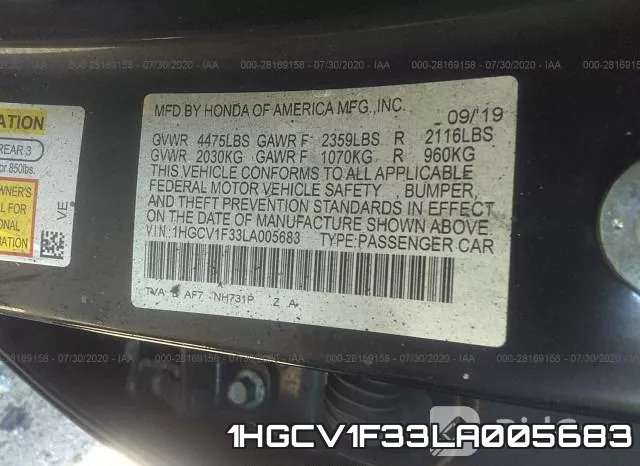 1HGCV1F33LA005683 фото 10