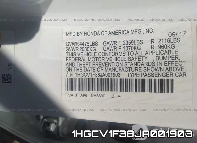 1HGCV1F38JA001903 фото 10