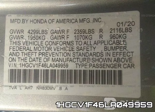 1HGCV1F46LA049959 фото 10