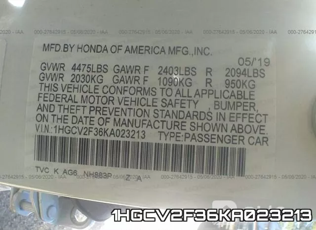 1HGCV2F36KA023213 фото 10