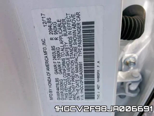 1HGCV2F98JA006691 фото 2