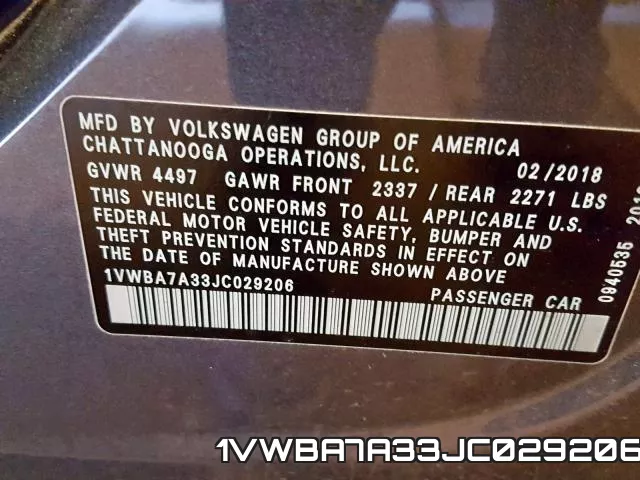 1VWBA7A33JC029206 фото 2