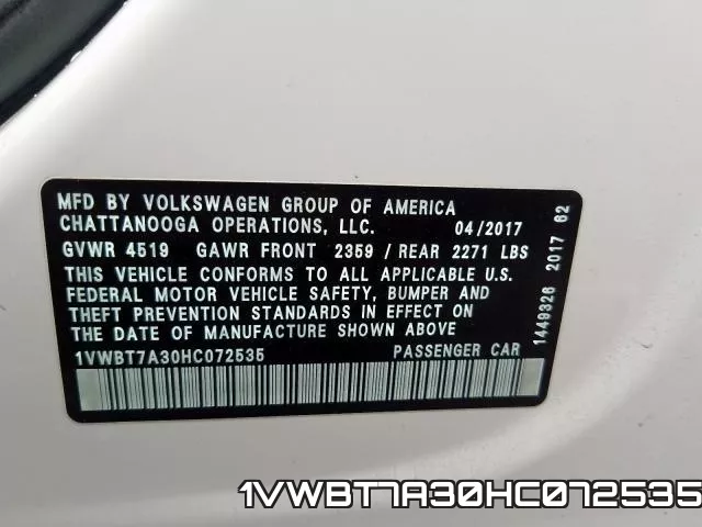 1VWBT7A30HC072535 фото 2