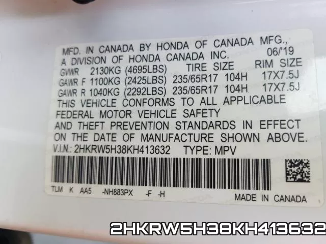 2HKRW5H38KH413632 фото 2