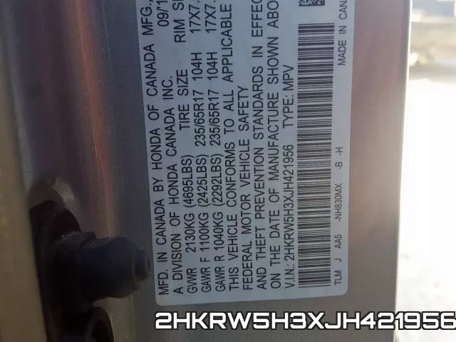 2HKRW5H3XJH421956 фото 2