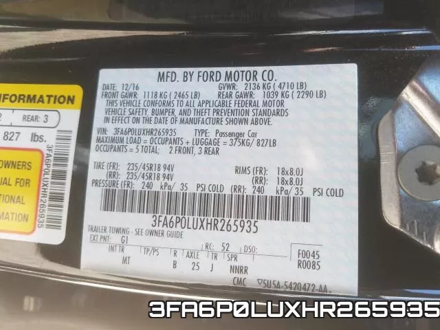 3FA6P0LUXHR265935 фото 2