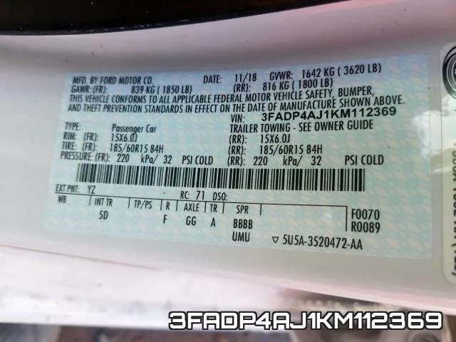 3FADP4AJ1KM112369 фото 2