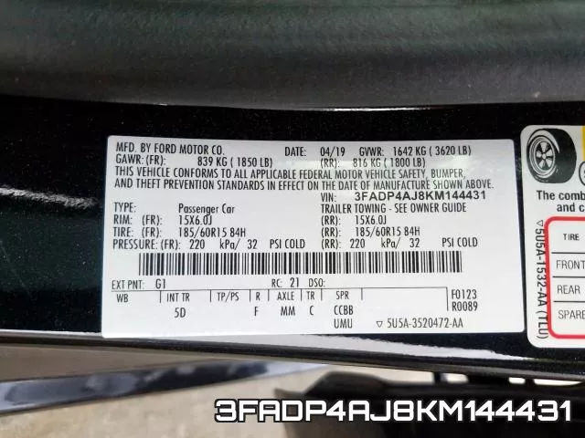 3FADP4AJ8KM144431 фото 2