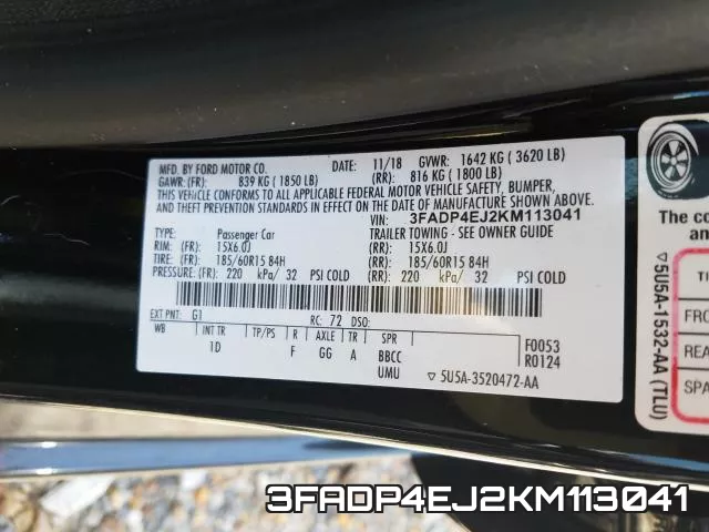3FADP4EJ2KM113041 фото 2