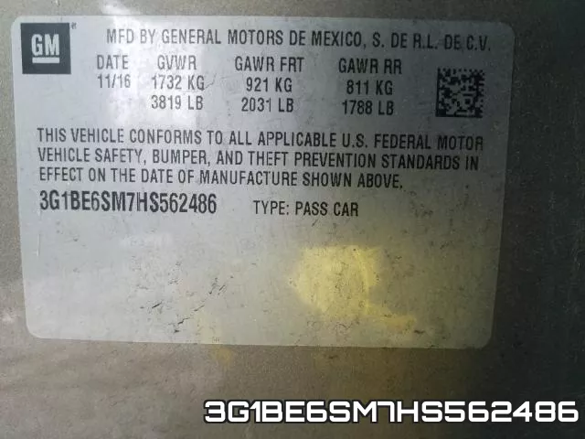 3G1BE6SM7HS562486 фото 2