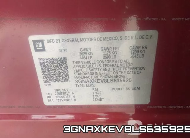 3GNAXKEV8LS635925 фото 9