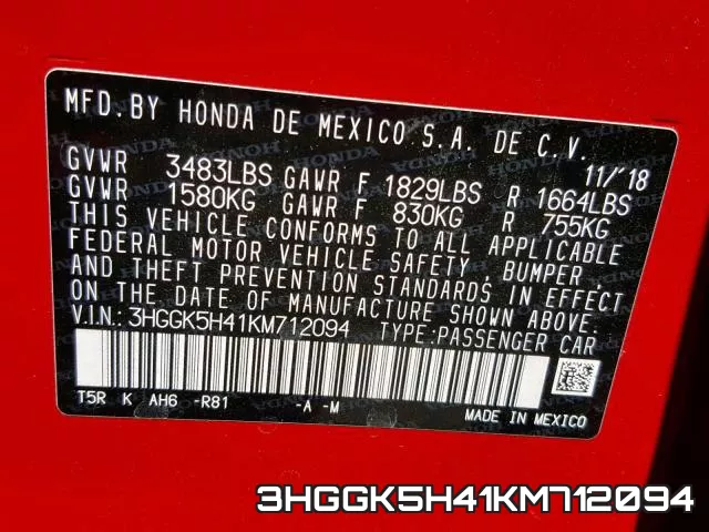 3HGGK5H41KM712094 фото 2