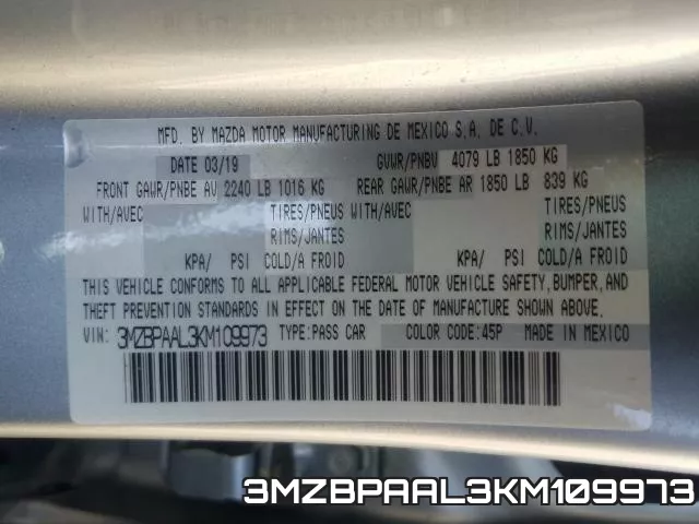 3MZBPAAL3KM109973 фото 2