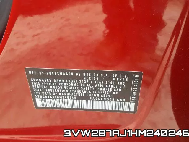 3VW2B7AJ1HM240246 фото 2