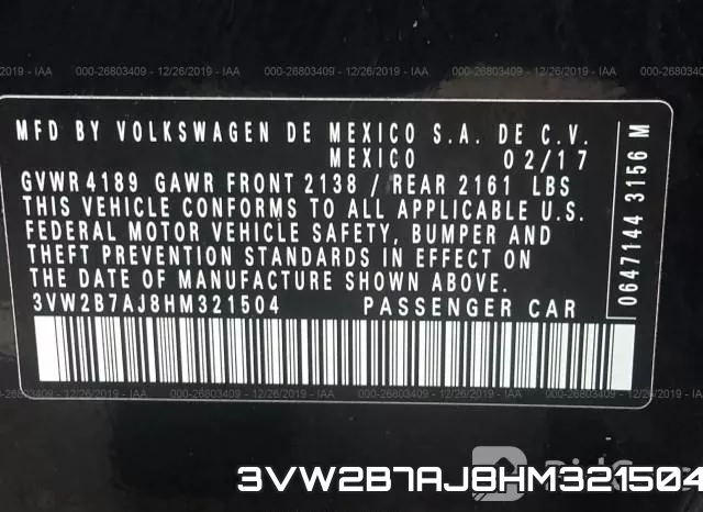 3VW2B7AJ8HM321504 фото 10