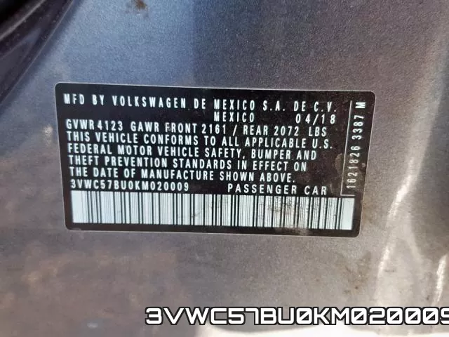 3VWC57BU0KM020009 фото 2
