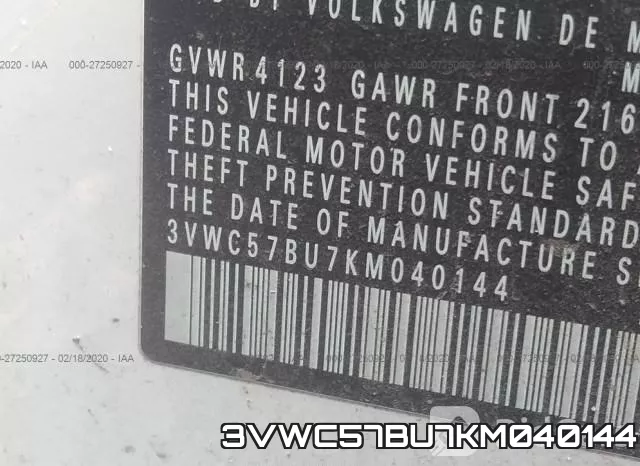 3VWC57BU7KM040144 фото 10