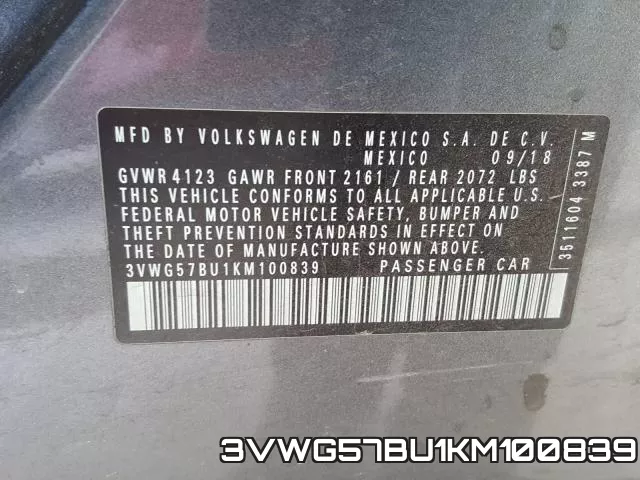 3VWG57BU1KM100839 фото 2