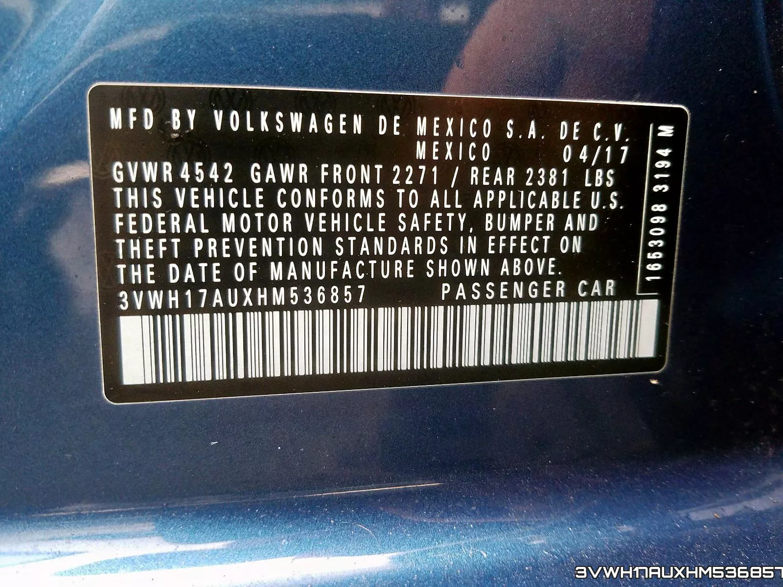 3VWH17AUXHM536857 фото 2
