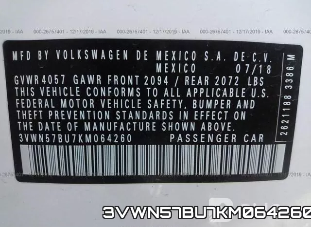 3VWN57BU7KM064260 фото 10