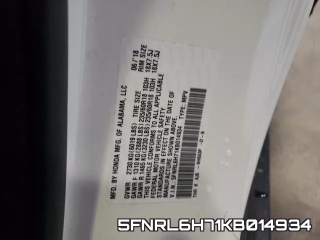 5FNRL6H71KB014934 фото 2