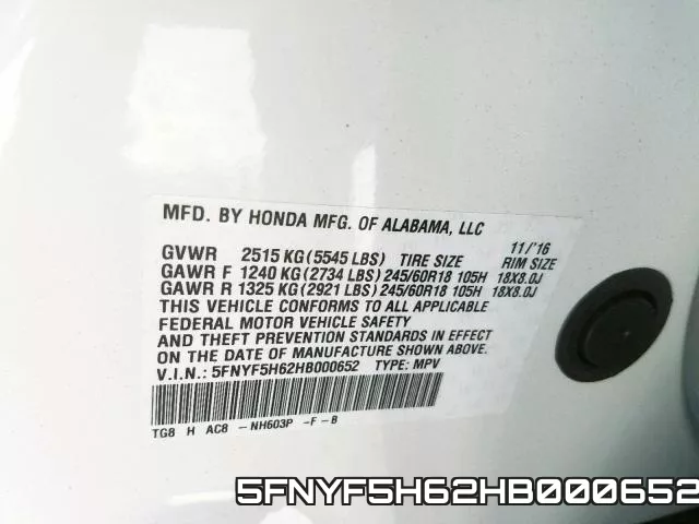 5FNYF5H62HB000652 фото 2