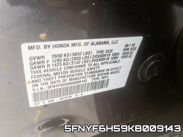 5FNYF6H59KB009143 фото 2
