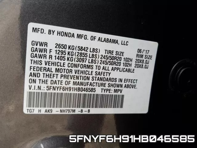 5FNYF6H91HB046585 фото 2