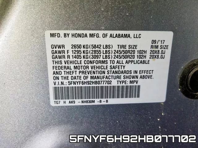 5FNYF6H92HB077702 фото 2