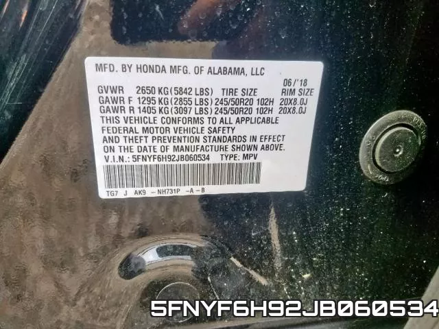5FNYF6H92JB060534 фото 2