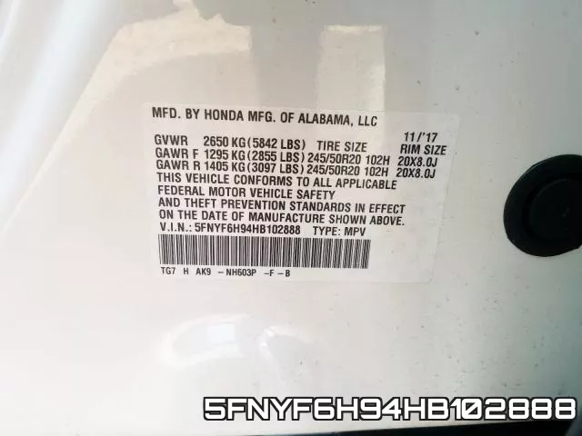 5FNYF6H94HB102888 фото 2
