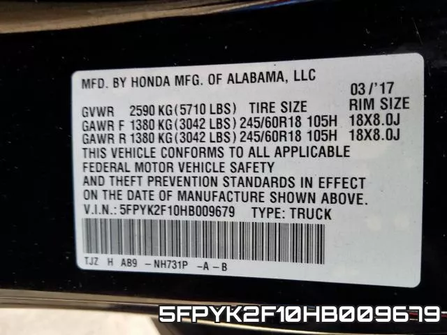 5FPYK2F10HB009679 фото 2
