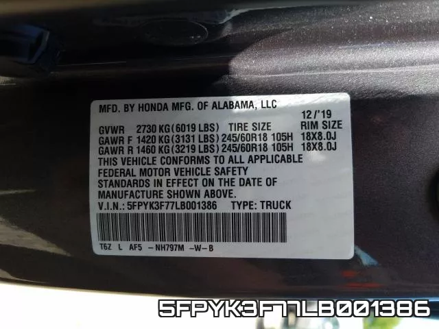 5FPYK3F77LB001386 фото 2