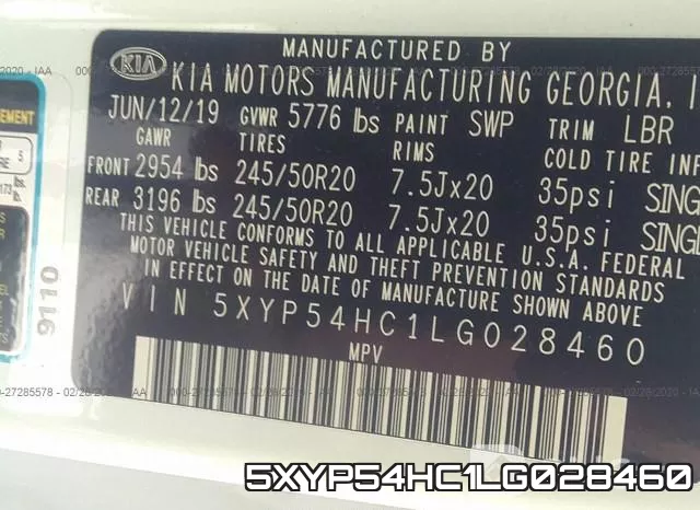 5XYP54HC1LG028460 фото 10