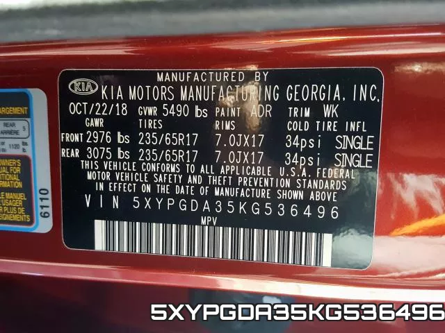 5XYPGDA35KG536496 фото 2