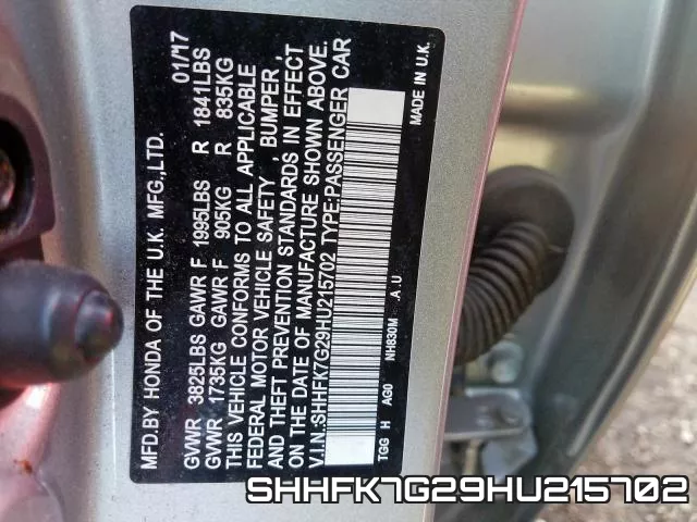 SHHFK7G29HU215702 фото 2