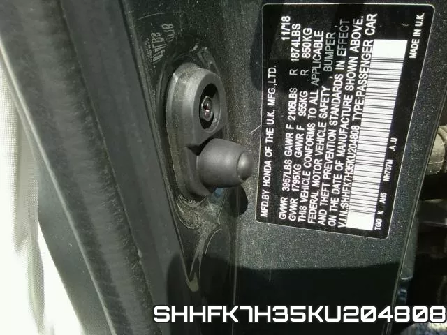 SHHFK7H35KU204808 фото 2