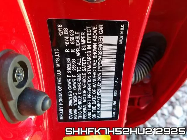 SHHFK7H52HU212925 фото 2