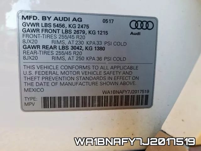 WA1BNAFY7J2017519 фото 2