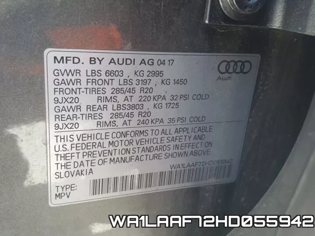 WA1LAAF72HD055942 фото 2