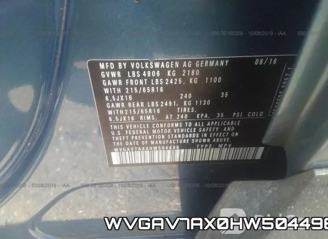 WVGAV7AX0HW504496 фото 10
