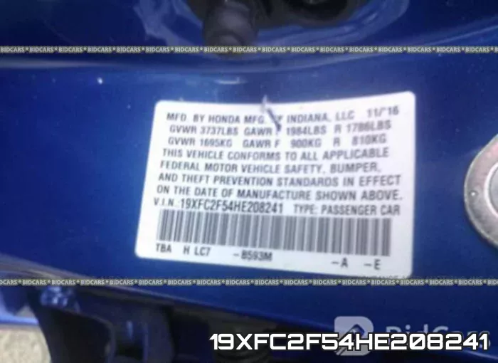19XFC2F54HE208241 фото 10