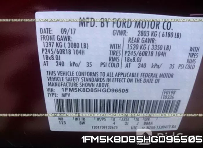 1FM5K8D85HGD96505 фото 10