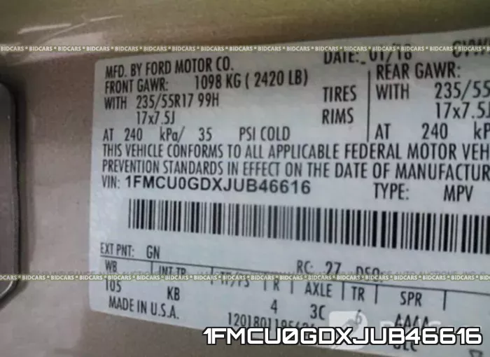 1FMCU0GDXJUB46616 фото 10