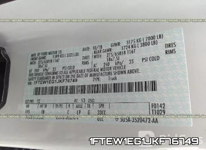 1FTEW1EG1JKF76749 фото 9