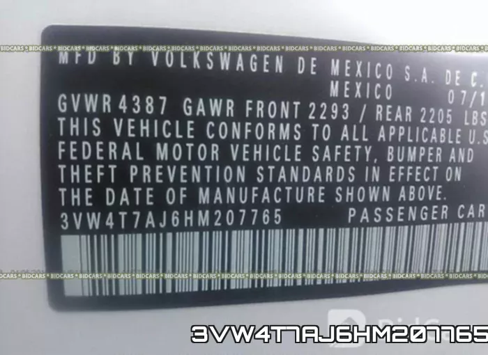 3VW4T7AJ6HM207765 фото 10