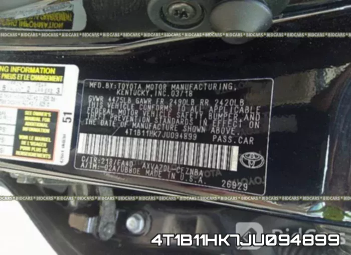 4T1B11HK7JU094899 фото 10